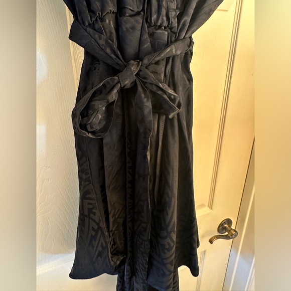 FENDI LOGO FF WRAP LOOK BELTED DRESS BLACK SIZE M or L. HIGH LOW NEVER WORN - Picture 9 of 16